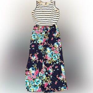 Beeson Women's Sleeveless Striped Floral Jumper‎ Multicolor